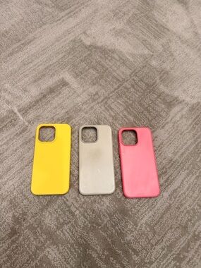 Iphone 15 pro max cases Yellow, Grey, and Pink Silicone Phone Case Set